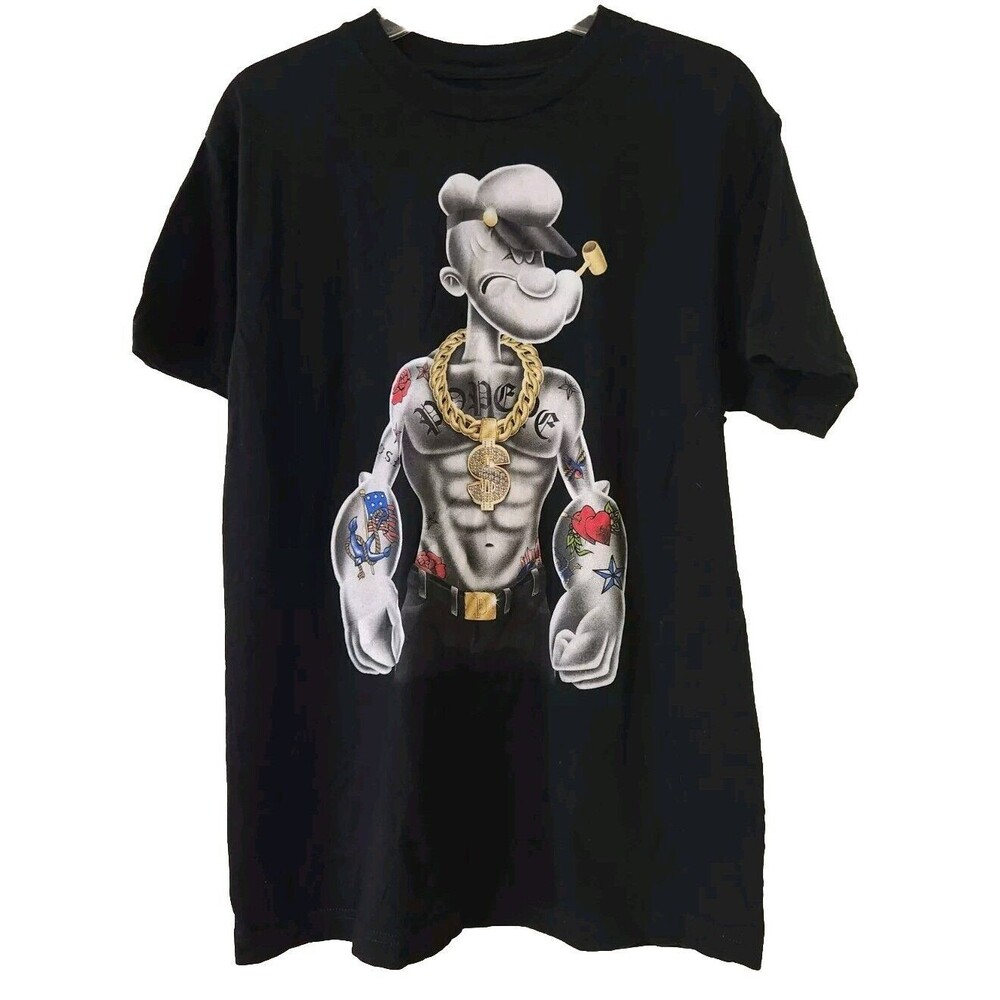 POPEYE THE SAILOR MAN Mens T-Shirt Black Graphic Six Pack 2021 Size Medium